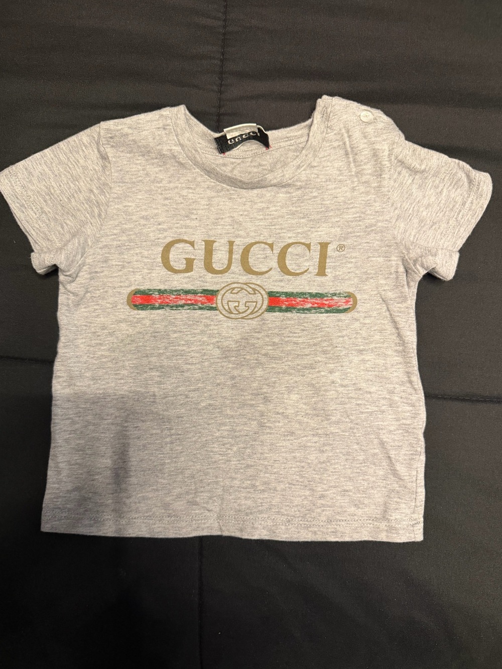 Gucci Baby Grey Logo Web Stripe T-Shirt – Size 9-12 M